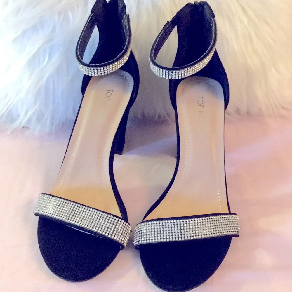 TOP MODA Rhinestone Crystal chunky black Heel Sz 8” - Picture 2 of 5